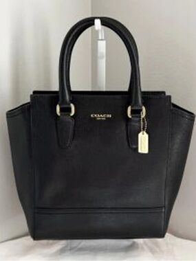 Coach Black Leather Satchel with Gold Hardware Accent